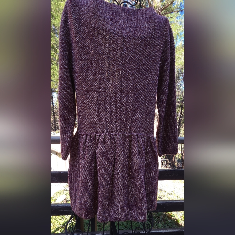 Zara Metallic Pink/Plum Silver Metalic Knit Zip Front Top SzL - Picture 8 of 12